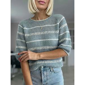 เสื้อสเวตเตอร์ลายทางแขนพองสีฟ้าอ่อน 0XL เสื้อสเวตเตอร์ผู้หญิง - Product Image 6