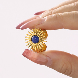แหวนทองคำแท้18K วงแหวนที่สามารถเปิดได้สีฟ้าดอกทานตะวันสีเทอร์ควอยส์ - Product Image 5