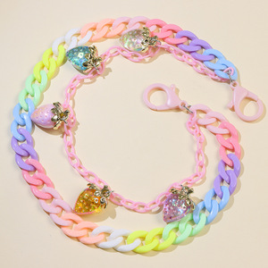 Chaîne de taille double couche en acrylique pour femme avec pendentif fraise, chaîne de corps Hip Hop colorée pour usage quotidien - Product Image 3