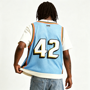 Camiseta <span class=keywords><strong>de</strong></span> <span class=keywords><strong>baloncesto</strong></span> <span class=keywords><strong>de</strong></span> malla con efecto <span class=keywords><strong>de</strong></span> dos piezas para hombre, estampada a medida, estilo crop top, número 42, ropa urbana hip hop, venta al por mayor. - Product Image 3