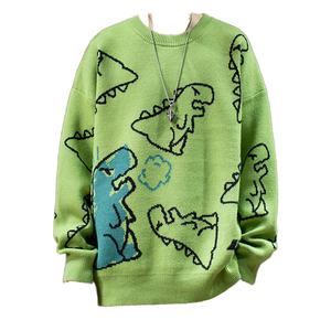 Pull-over unisexe coréen d'hiver pour homme, à manches longues, en tricot jacquard épais, design décontracté oversize, imprimé dinosaure, anti-plis - Product Image 1