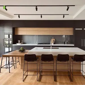 Luxo moderno design personalizado madeira maciça móveis alta qualidade modular preto armário de cozinha