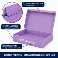 Boîte d'expédition en carton ondulé personnalisée, violet lavande mat, à fermeture auto-adhésive, emballage plat pour cosmétiques, cadeaux de beauté, usine OEM ODM