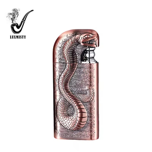 Allume-cigare double à logo personnalisé Allumeur en métal <span class=keywords><strong>serpent</strong></span> de secours Briquets à cigare Dragon Torche à flamme rechargeable à jet de butane - Product Image 3