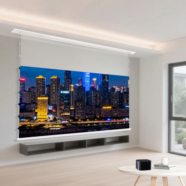 OEM UST ALR Screen 92 100 110 120 130 150 Inch Ambient Light Rejecting Motorized Ceiling Down Projector Screen for Home Theatre