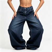Jean baggy femme en denim bleu délavé, coupe ultra large, taille haute, style vintage, pantalon ample en jean pour femme