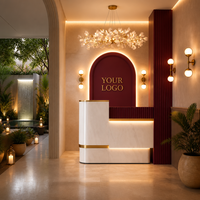 Comptoir de réception de clinique en MDF de luxe sur mesure avec éclairage LED, idéal pour les spas dentaires, les bureaux d'accueil et les aménagements muraux de magasins pour hôtels