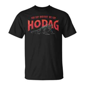 Camiseta You Say Bigfoot We Say Hodag con diseño de criatura de Wisconsin, negra, de manga corta, unisex, con cuello redondo - Product Image 1