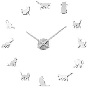Cute Cat Wall <b>Clock</b> DIY Mute <b>Digital</b> <b>Clock</b> 3D Acrylic Mirror Wall Stickers for Home Living Room Office Pet Store Decor - Product Image 6