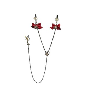 Pinces à tétons en forme de U, 2 pièces, avec nœud rouge et pendentif cœur en chaîne, pour jeux intimes en couple, accessoires métalliques pour adultes - Product Image 5
