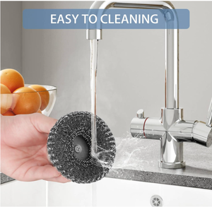 Onewly Lot de 2 brosses de <span class=keywords><strong>nettoyage</strong></span> de vaisselle écologiques en laine <span class=keywords><strong>d</strong></span>'acier avec manche en acier inoxydable pour casseroles et poêles en fonte - Product Image 4