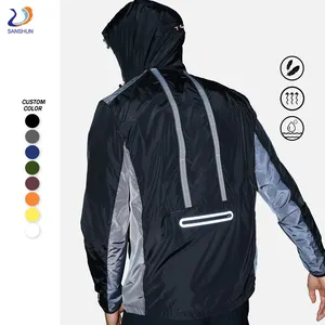 Giacca a vento da corsa leggera personalizzata giacca da esterno con cappuccio in poliestere impermeabile antipioggia giacca sportiva riflettente