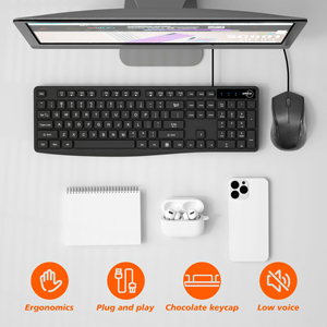 Ensemble clavier et souris filaires USB avec disposition britannique pour <span class=keywords><strong>ordinateur</strong></span> de bureau, portable, usage professionnel, domestique, bureau et <span class=keywords><strong>jeux</strong></span> - En stock - Product Image 3