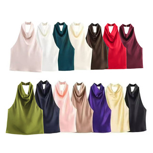 Ensemble haut dos nu en satin de soie pour femme, style décontracté, tailles S-L-XS, style Europe-Amérique, Japonais Coréen, loisirs, avec étiquettes - Product Image 2
