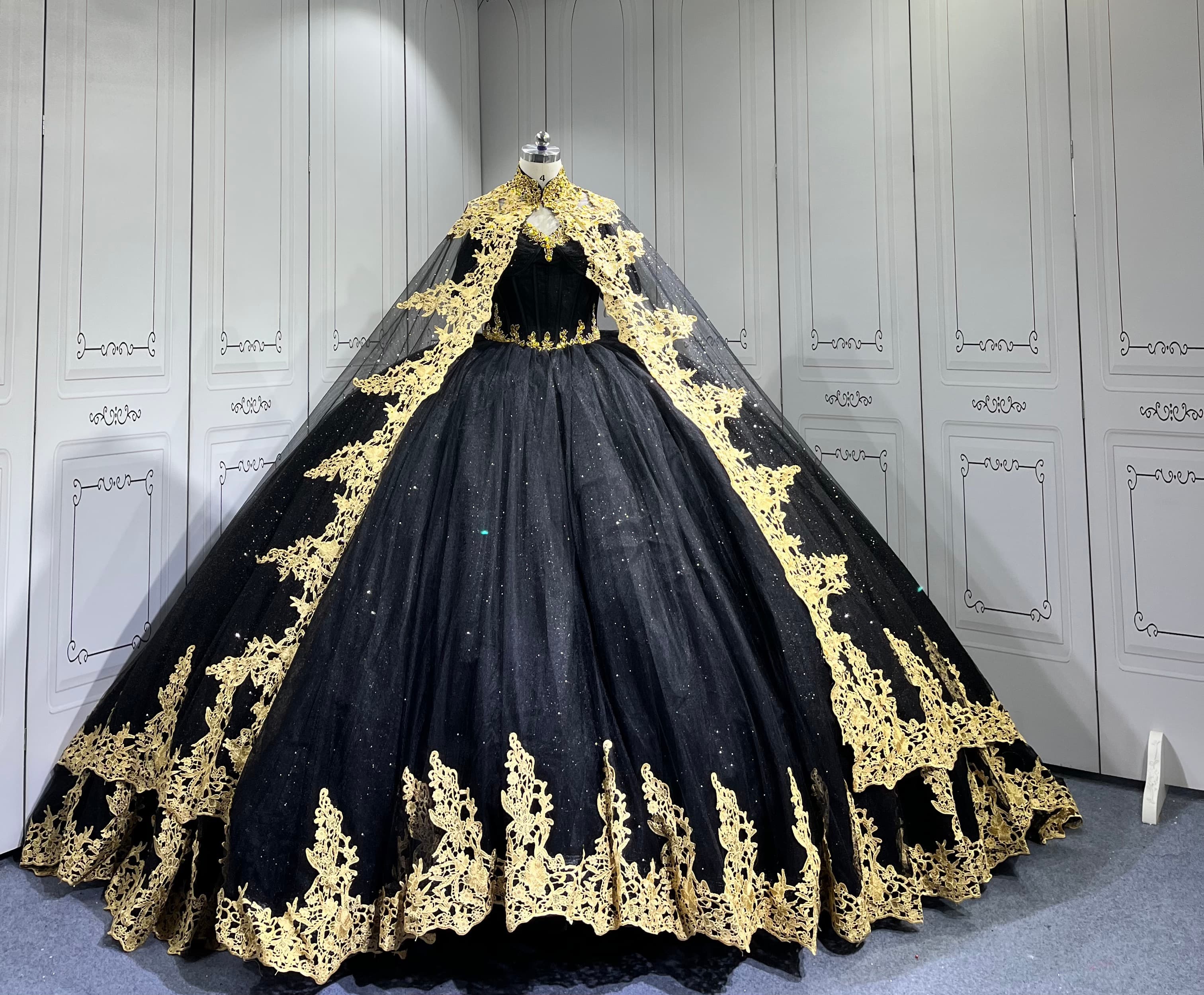 Buy In Bulk Black And Gold Ball Gown Luxury 3D Pearl Embellishments |  Alibaba.com