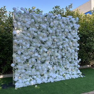 Vendita Calda: Sfondo Floreale per Matrimoni 8ft/10ft, Decorazione con <span class=keywords><strong>Fiori</strong></span> Artificiali Rosa, Fondale Artificiale per Hotel, Parete di <span class=keywords><strong>Fiori</strong></span> 5D - Product Image 3