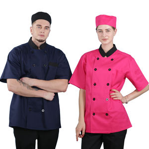 Botones de doble botonadura Gris Carbón gris claro poliéster algodón mezcla Hotel uniforme cocina restaurante Chef abrigo chaqueta - Product Image 4