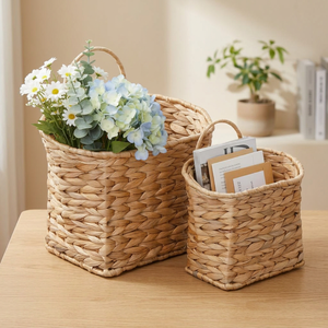 Artex Hai Nam Water Hyacinth Square Hanging Big Beer Basket with 4 Side Handle Bottle <b>Crate</b> - Product Image 2