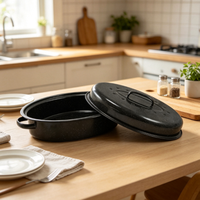 Plat à rôtir ovale en acier au carbone émaillé, compatible induction, pour cuisson de dinde, poulet, poisson, avec couvercle, pour la cuisine