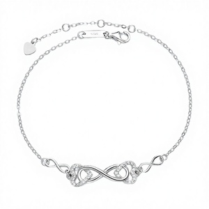 New Trendy Vintage Gold Plated Double Zircon Heart Charm Bracelet Sterling Silver <b>Initial</b> 8 Cross Design for Women Gift - Product Image 3