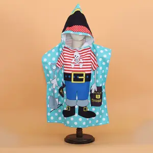 Cartoon Dier Gedrukt Polyester Wearable Kinderen Poncho Hooded Badjas Kinderen Microfiber Bad Strandlaken