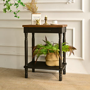 Antique Solid Wood Top Console <b>Side</b> Table Shelf Rustic Northern European Design Durable Living Room Hotel Apartment Storage - Product Image 2