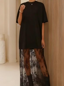 Abito Estivo Sexy a Tutta Lunghezza in Stile Francese <span class=keywords><strong>con</strong></span> Inserti in Pizzo e Design a Due Pezzi - Product Image 1