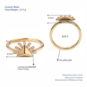 Tianyu Gems Custom 14K Yellow <b>Gold</b> <b>Cocktail</b> <b>Ring</b> Crown Shape Pave Set Round Lab diamond Unisex Luxury Style - Product Image 2