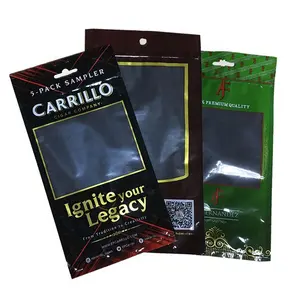 Custom Plastic Tobacco Packaging Humidor Pouches Humidified Zip Lock Cigar Bags For 4-5 Cigars With Hygrometer Divider