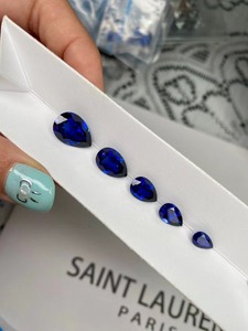 Bijoux lustrés 14k or laboratoire cultivé <span class=keywords><strong>diamant</strong></span> halo 2ct en forme de poire bagues <span class=keywords><strong>saphir</strong></span> bleu royal pour fiançailles - Product Image 2