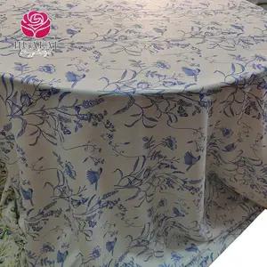 Mantel redondo para mesa de comedor, tela de poliéster con estampado personalizado, flor azul claro, barato