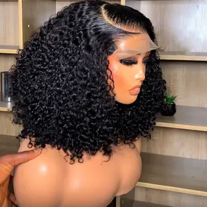 Wig Bob pendek renda depan 13x4 gelombang dalam Pixie Wig rambut manusia Brasil Frontal keriting untuk WANITA HITAM