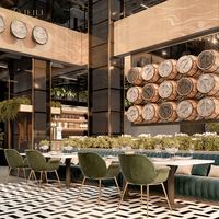 Tables en bois de café avec banquettes en velours, sièges de salon de café, mobilier de restaurant turc du milieu du siècle, chaises de luxe, solution tout-en-un