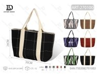 Borsa tote lavorata a maglia a blocchi di colore da donna, casual, per uso quotidiano, con due manici, chiusura aperta, fodera in poliestere AHT 270106 - Product Image 1