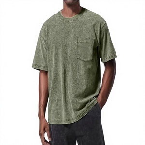 T-shirt Rétro <span class=keywords><strong>Vintage</strong></span> Uni Respirant à Manches Courtes avec Poches, Coupe Ample Épaules Tombantes Col Rond Oversize, Marque de Mode Transfrontalière - Product Image 1