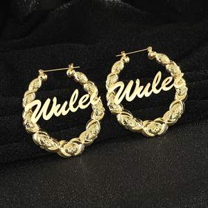 Hip Hop Letter Name Crystal Double Plated Name Necklace <strong>Old</strong> English Custom Carving Batch of Flowers for Gifts - Product Image 6