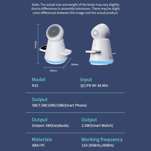 Support <span class=keywords><strong>de</strong></span> chargeur sans fil magnétique 3 en 1 avec lumière ambiante LED, station <span class=keywords><strong>de</strong></span> <span class=keywords><strong>charge</strong></span> rapide rotative à double moteur pour téléphone, montre - Product Image 5