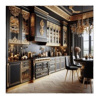 Porte vitrée de luxe personnalisée couleur noire Shaker en bois massif Armoire de cuisine en bois Ensemble de meubles design