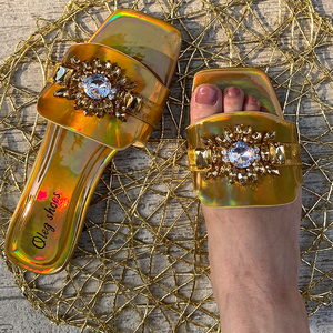 Olegshoes da donna <span class=keywords><strong>sandali</strong></span> piatti Comfort estivi Open Toe Slingback elastico Slip Casual da passeggio <span class=keywords><strong>con</strong></span> strass - Product Image 4