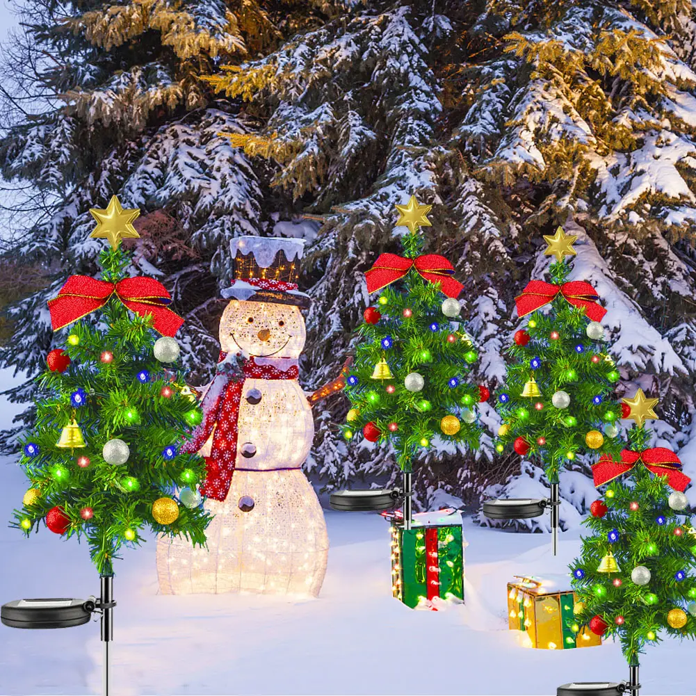 إضاءة شجر عيد الميلاد بأربعة ألوان LED بالطاقة الشمسية ديكور خارجي حديقة عيد الميلاد حديقة حديقة أضواء المناظر الطبيعية