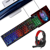 Dört Parçalı Set Bilgisayar LED Işıklı 104 Tuşlu Klavye ve Mouse Seti, Kulaklık, Mouse Pad, USB Kablolu Oyun Klavyesi, Su Geçirmez, Stokta
