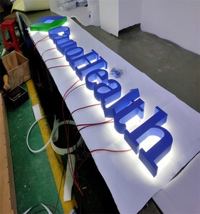 Factory Custom Blue Color Stainless Steel Shop Sign Company Name 3D Backlit Logo Sign