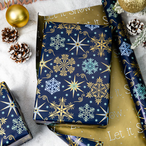Reversible Christmas <b>Wrapping</b> <b>Paper</b> Roll 17 Inch X 33 Feet Blue Snowflake Star with <b>Yellow</b> Let it Snow - Product Image 2
