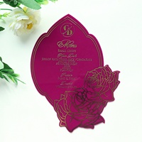 Elegante oro frustrado estampado púrpura acrílico boda fiesta menú tarjeta Floral personalizado boda invitación tarjeta