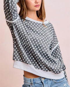 Suéter de Punto para Mujer, Talla Grande, Hombros Caídos, Manga Larga, Estampado Floral Completo, Ribete en Contraste, Otoño Invierno - Product Image 3