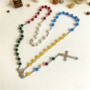 Collier de <span class=keywords><strong>prière</strong></span> catholique fait main avec perles de cristal colorées de 6 mm, croix de Jésus et Vierge <span class=keywords><strong>Marie</strong></span> - Product Image 6