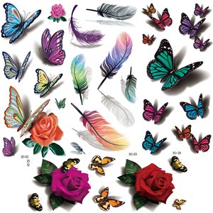 Adesivi per Tatuaggi Realistici a Lunga Durata con Design Floreale Variabile, Tatuaggi 3D a <span class=keywords><strong>Farfalla</strong></span> per Donne - Product Image 1