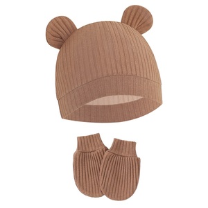 MIO 신생아 모자 장갑 신발 세트 단색 2종/3종 세트 아기 유아용 모자 벙어리장갑 및 양말 봄 가을용 - Product Image 6
