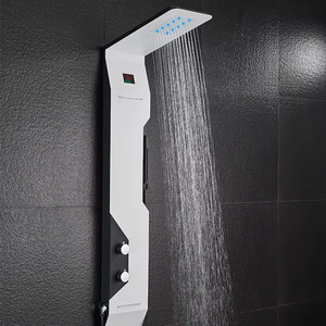 Panneau de douche intelligent en acier inoxydable 304 noir argenté brossé de haute qualité avec colonne de douche, cascade et jets spa - Product Image 1