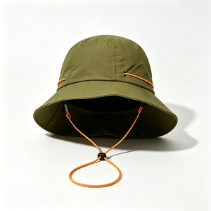 <b>Men</b> Olive Green Wide Brim Bucket <b>Hat</b> UPF50+ Quick Dry Ripstop Outdoor Fishing <b>Sun</b> <b>Hat</b> with Orange Wind Lanyard - Product Image 6